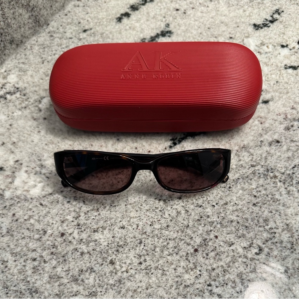 Anne Klein Brown Tortoise Sunglasses with Red Case